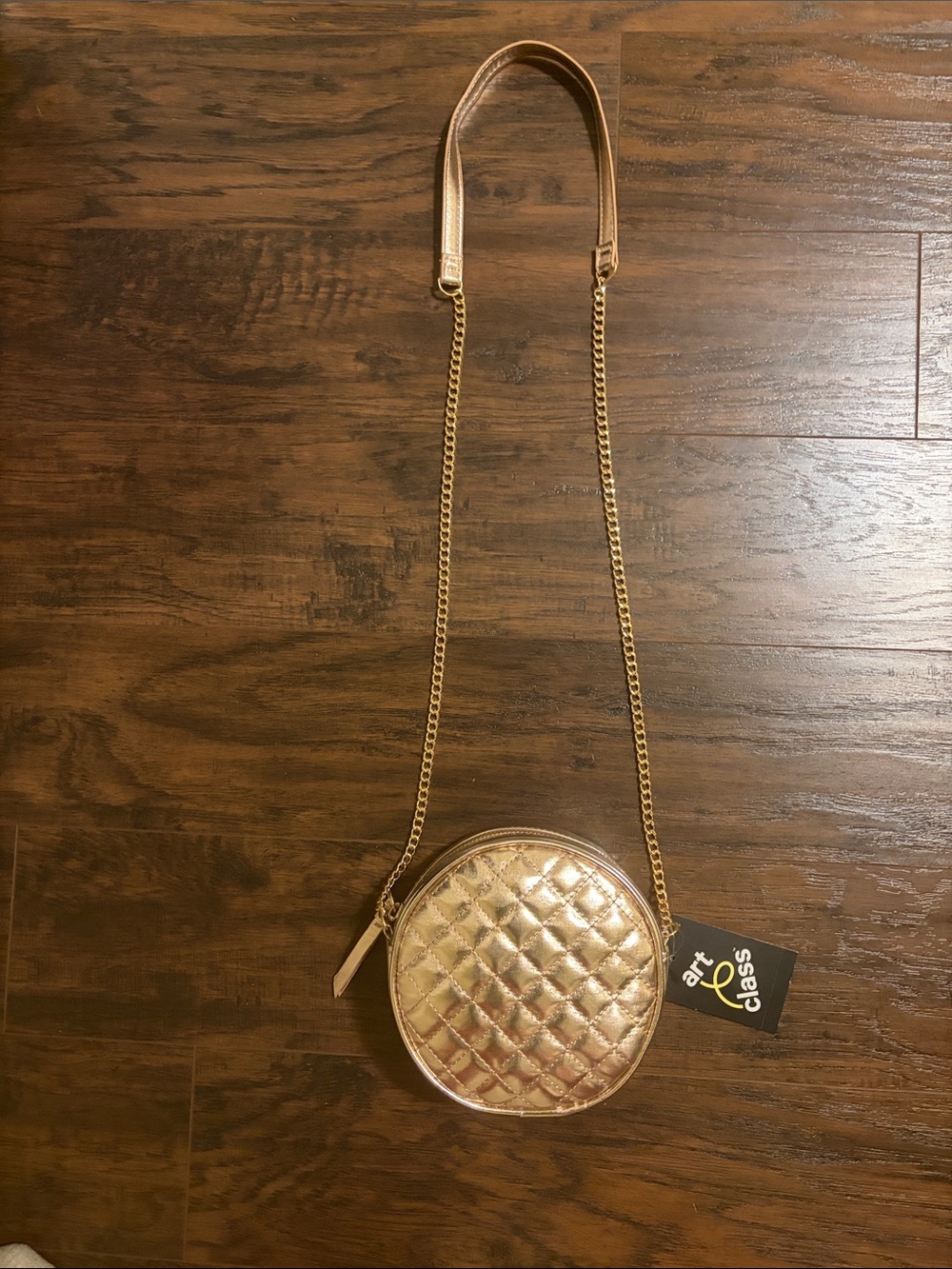 Gold Quilted Round Crossbody Bag - Women's Shoulder Bag